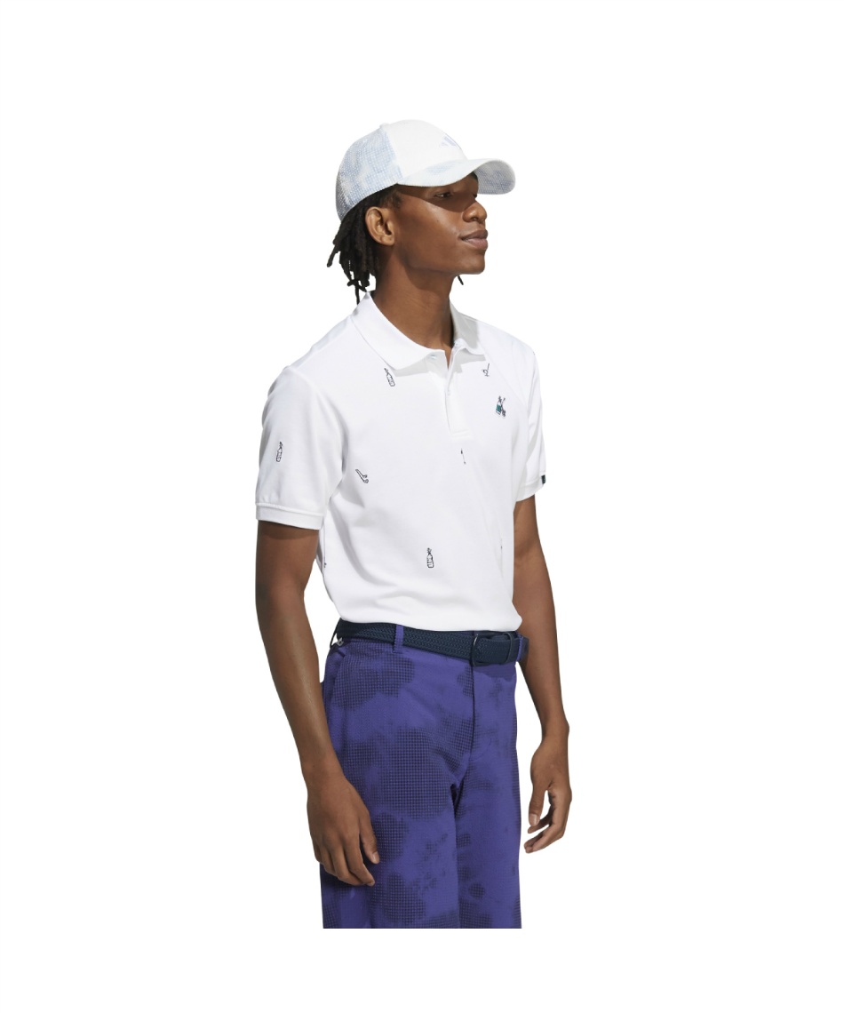 アディダスゴルフ ストレッチ UPF50 ポロシャツ L グリーン系ドット柄 アディダス(adidas) ゴルフウェア ポロシャツ 半袖 PLAY GREEN