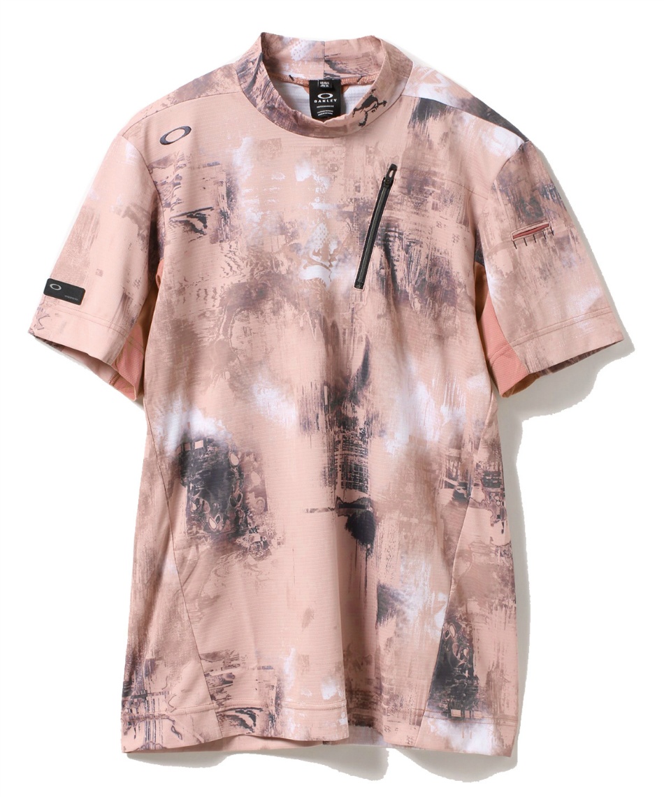 新品 オークリースカル 半袖モックネックシャツ BLURRED総柄