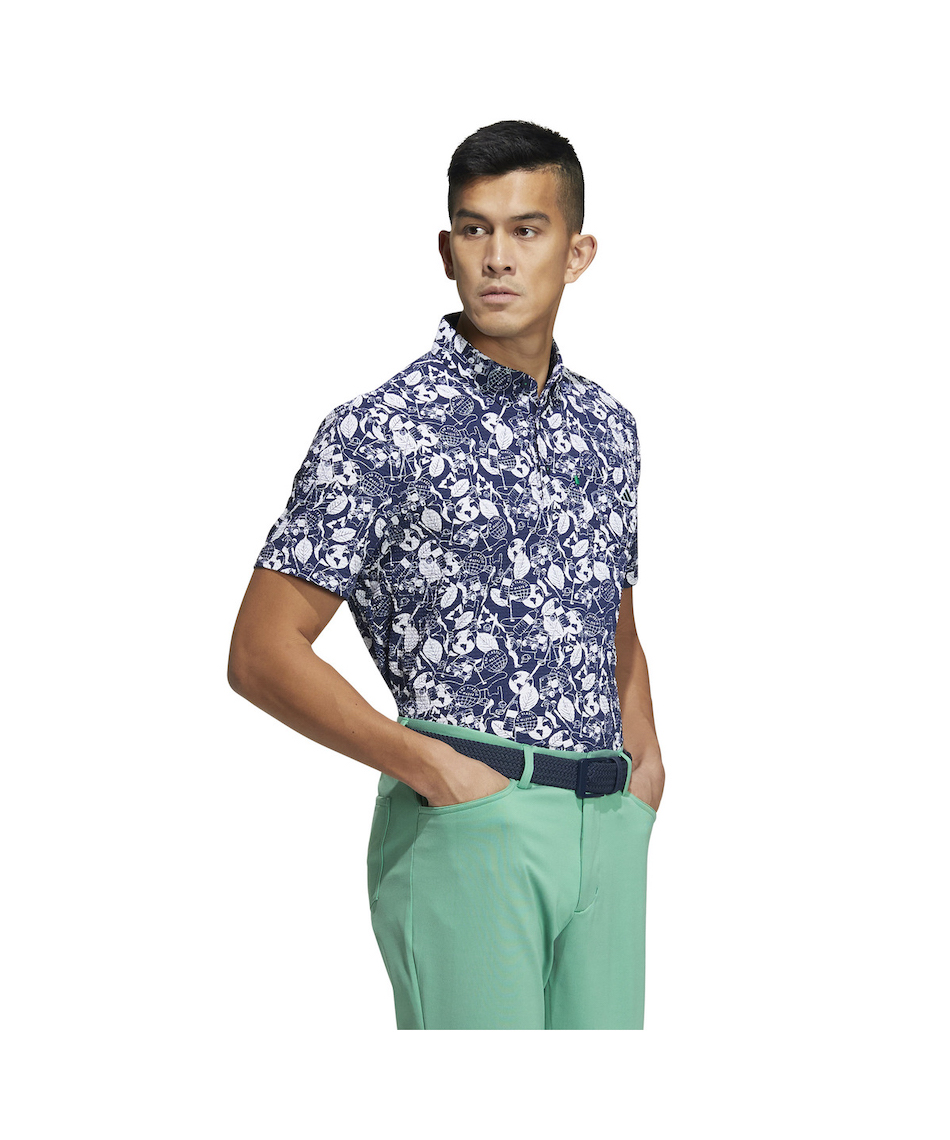 ゴルフウェア ポロシャツ 半袖 PLAY GREEN サッカープリント 半袖