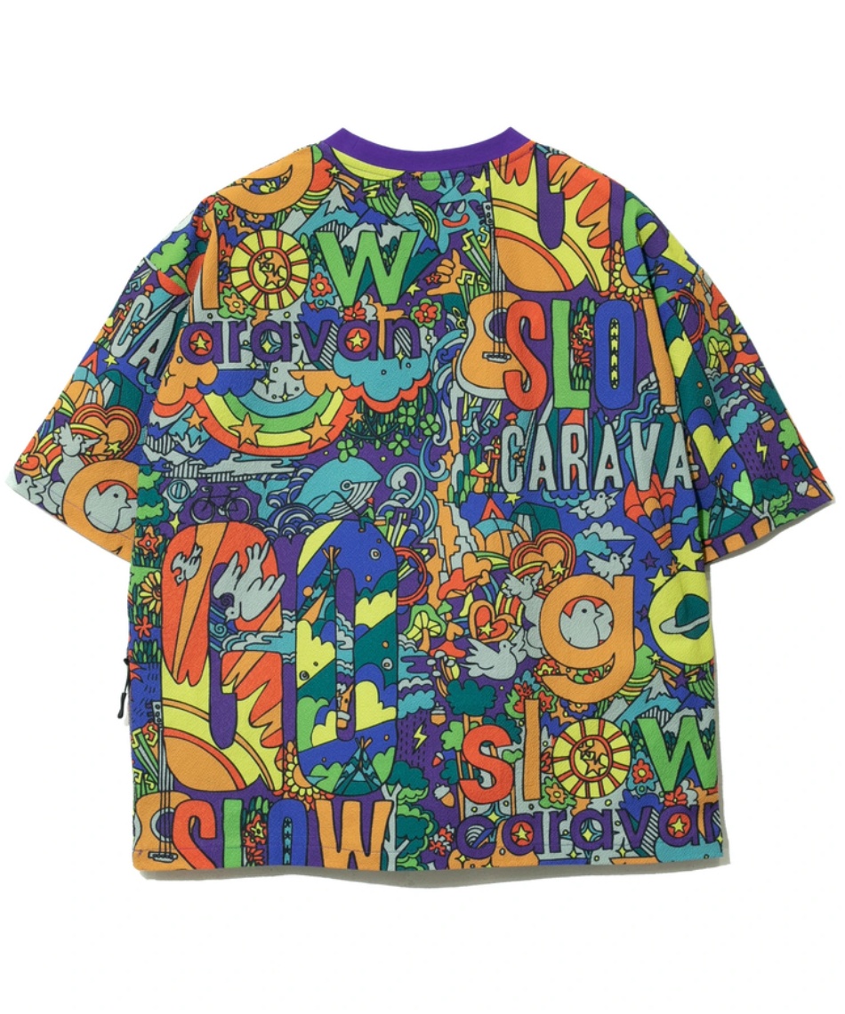 go slow caravan ゴースローキャラバン シャツ ストレッチサッカー総柄プリントユーティリティーシャツ メンズ レディース ユニセックス 702581022013 ストレッチサッカー総柄プリントユーティリティーシャツ（シャツ