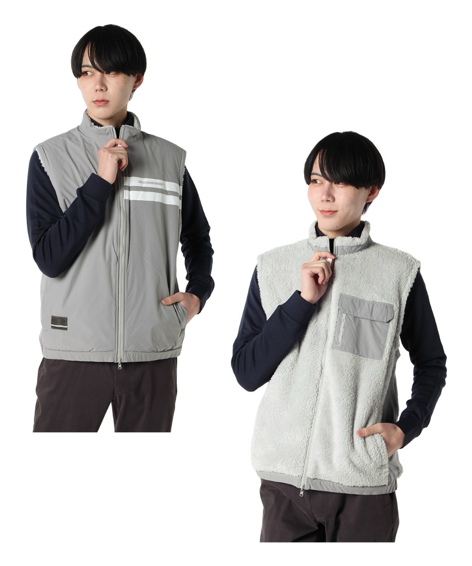ゴルフウェア アウターベスト ダブルフェイスボアリバーシブルベスト