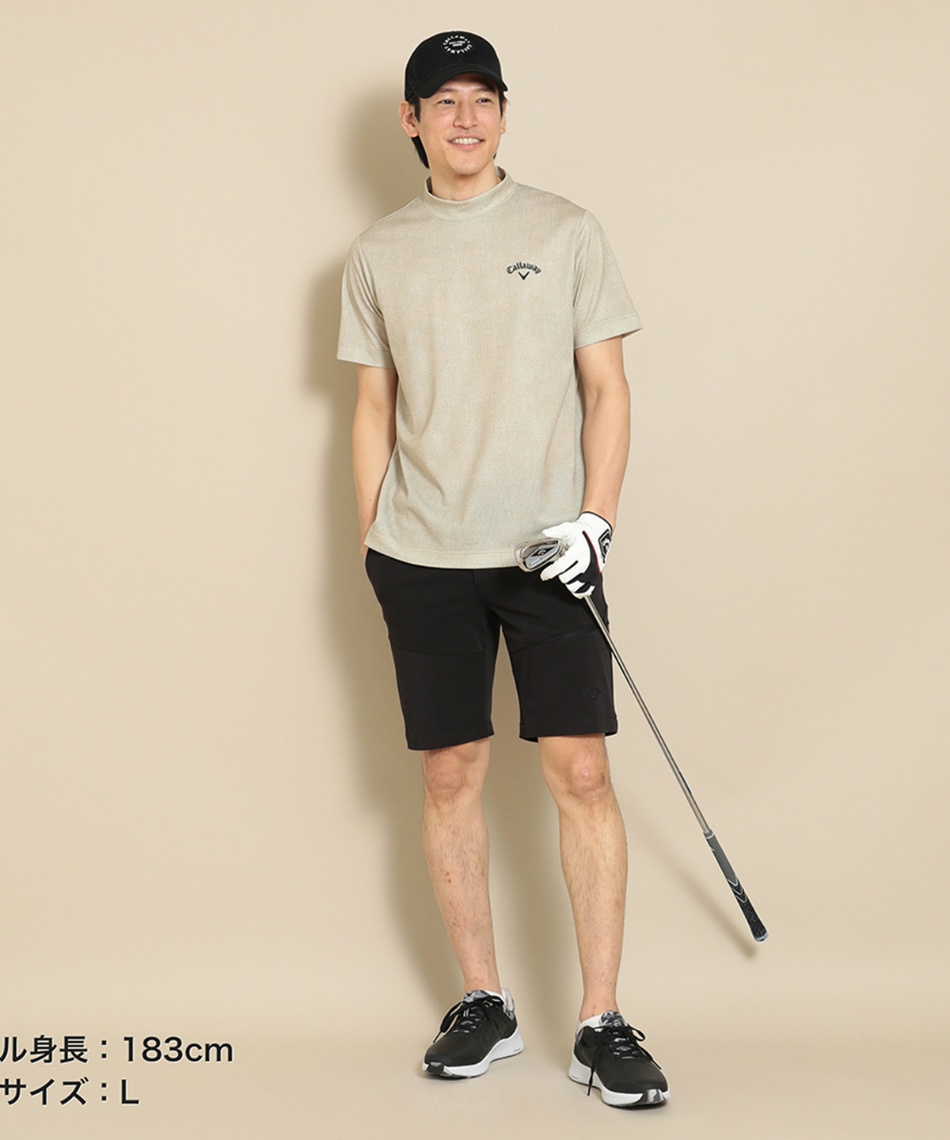 ゴルフウェア 半袖シャツかざあなシャンブレー半袖モックシャツ
