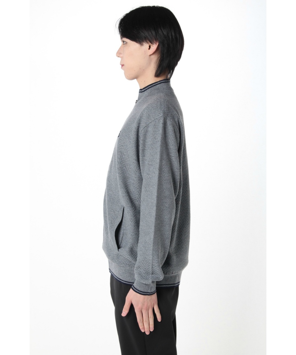 ゴルフウェア セーター ヘリンボーン柄 防風裏地付き 長袖フルジップ