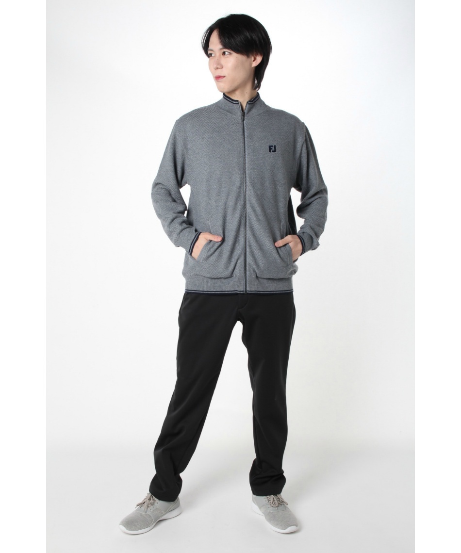 ゴルフウェア セーター ヘリンボーン柄 防風裏地付き 長袖フルジップ