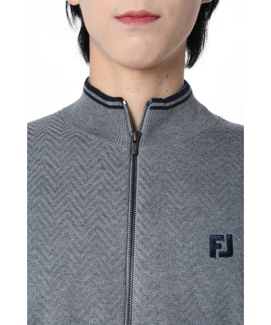 ゴルフウェア セーター ヘリンボーン柄 防風裏地付き 長袖フルジップ