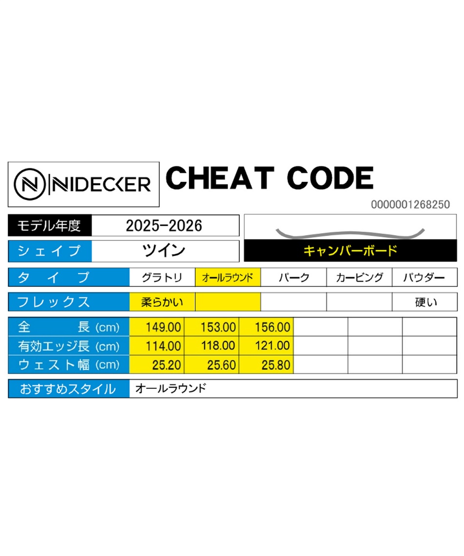 ナイデッカー(NIDECKER) スノーボード 板 チートコード CHEAT CODE