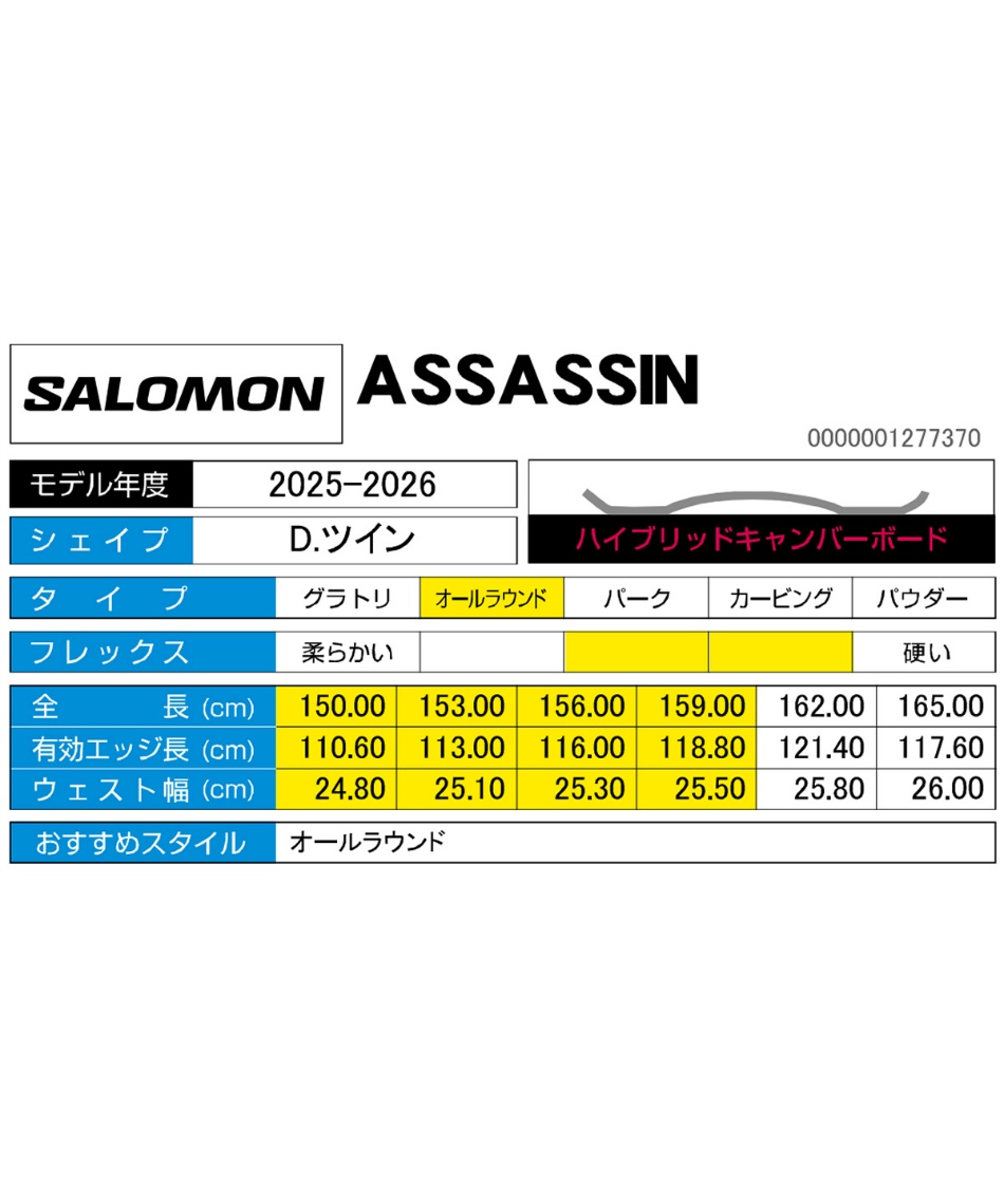 スノーボード 板 L47944600 アサシン ASSASSIN オールラウンド【国内
