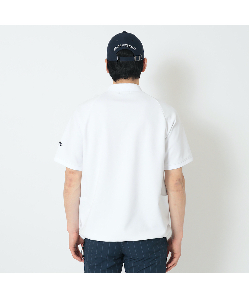 【size0】定価58,300円 ラッセルノ モックネック半袖シャツ&スカート白 ゴルフウェア 半袖シャツ ポンチ半袖モックネック C26234106