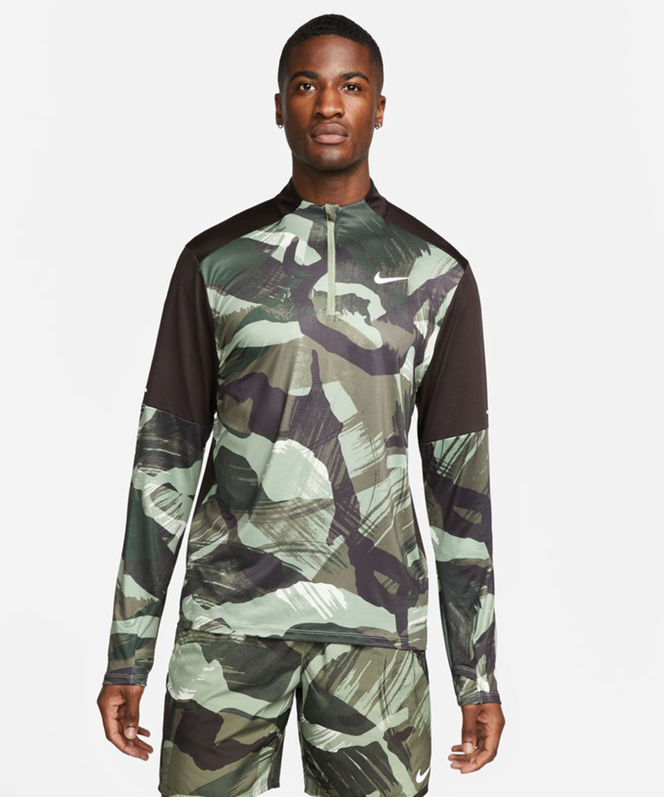 ランニングウェア Tシャツ 長袖 DF エレメント カモ ハーフジップ LS