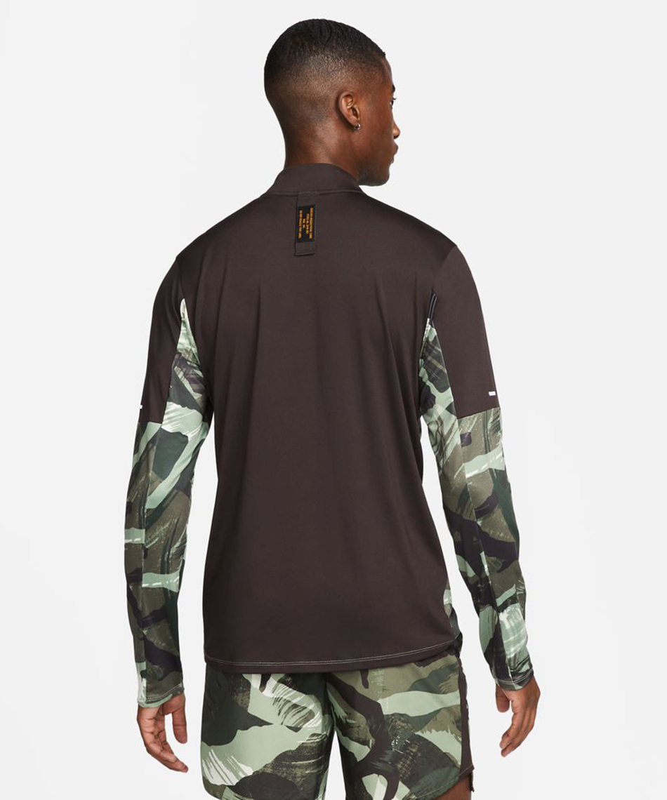 ランニングウェア Tシャツ 長袖 DF エレメント カモ ハーフジップ LS