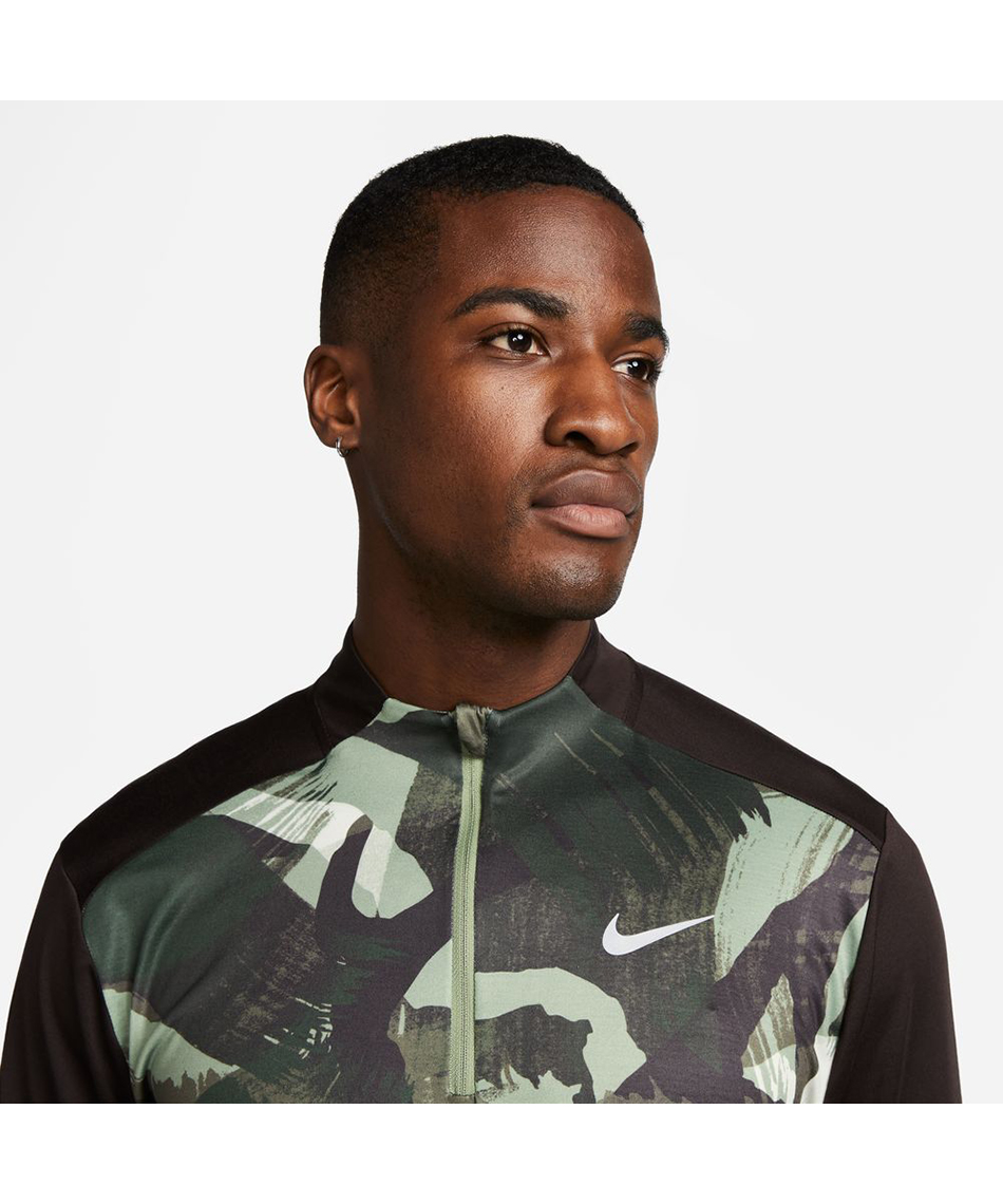 ランニングウェア Tシャツ 長袖 DF エレメント カモ ハーフジップ LS