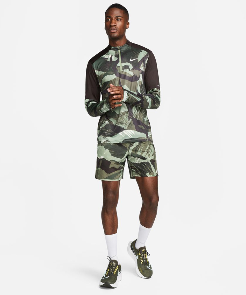 ランニングウェア Tシャツ 長袖 DF エレメント カモ ハーフジップ LS