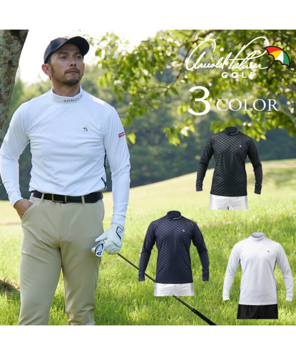 ゴルフウェア 長袖シャツ チェックエンボス長袖モックネックシャツ