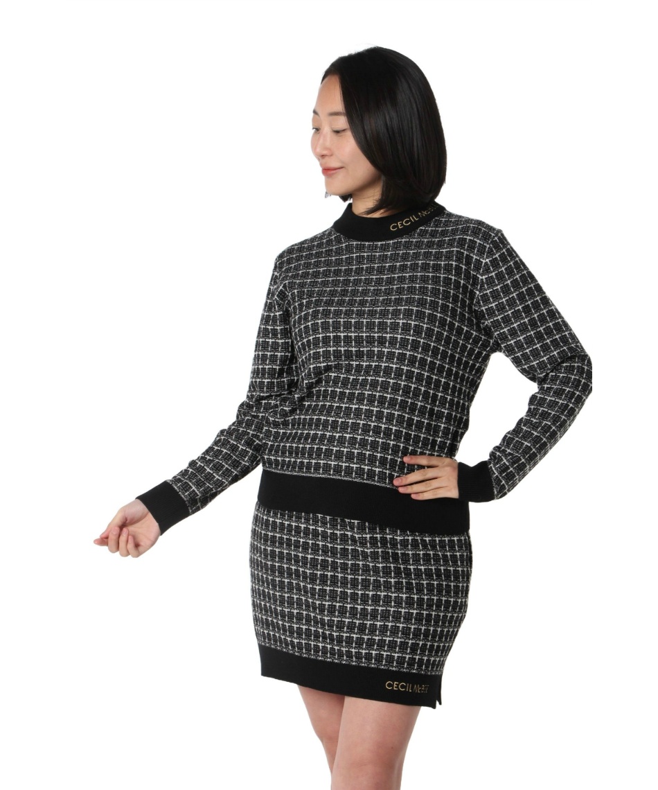 セシルマクビー グリーン(CECIL McBEE green) ゴルフウェア セーター ツイードニットモックネックセーター CGF2418KN