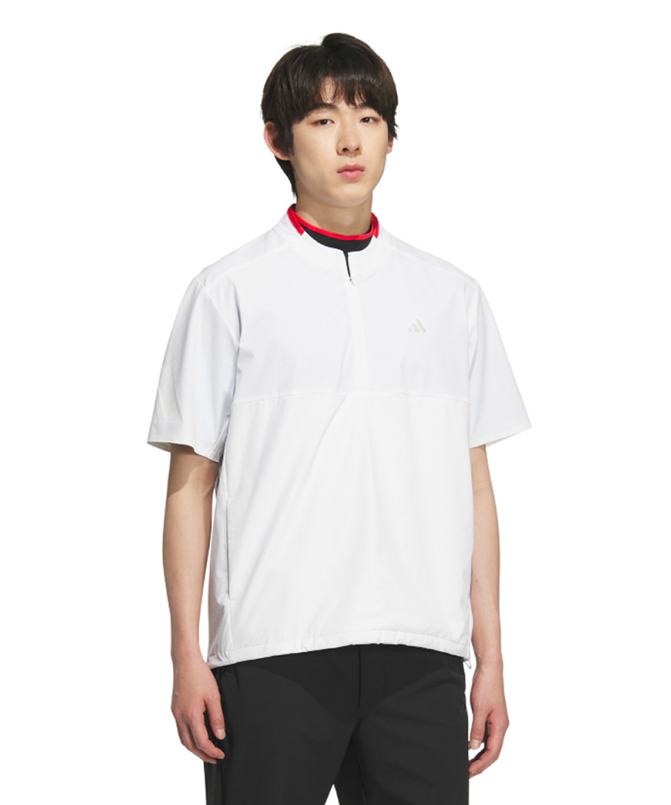 【新品未使用タグ付き】 ハーフジップ 撥水防風　半袖シャツ ホワイト アディダス(adidas) ゴルフウェア ブルゾン アディゼロ 撥水 ハーフ