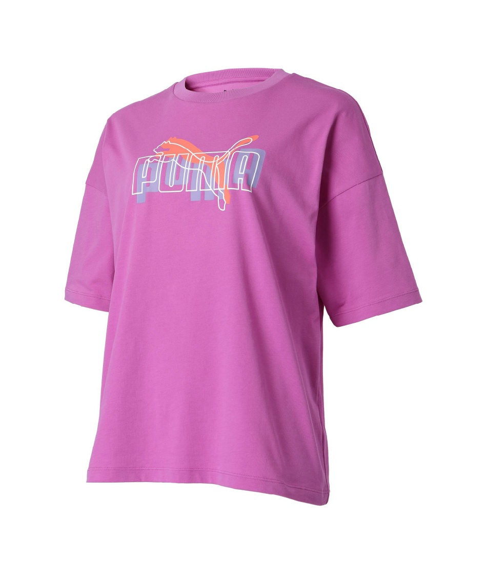 PUMA 薄紫 ロゴTシャツ サイズ M　綿100%訳あり品 PUMA Womens Boyfriend Logo Tee Shirt Short Sleeve Light Lavender
