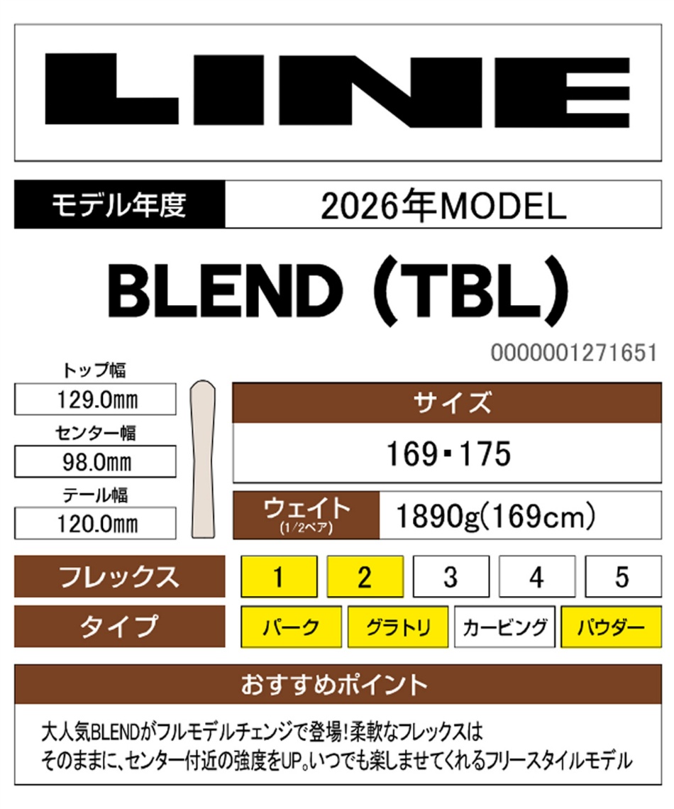 ライン(Line) フリースタイルスキー板 ブレンド BLEND TBL 【国内正規 