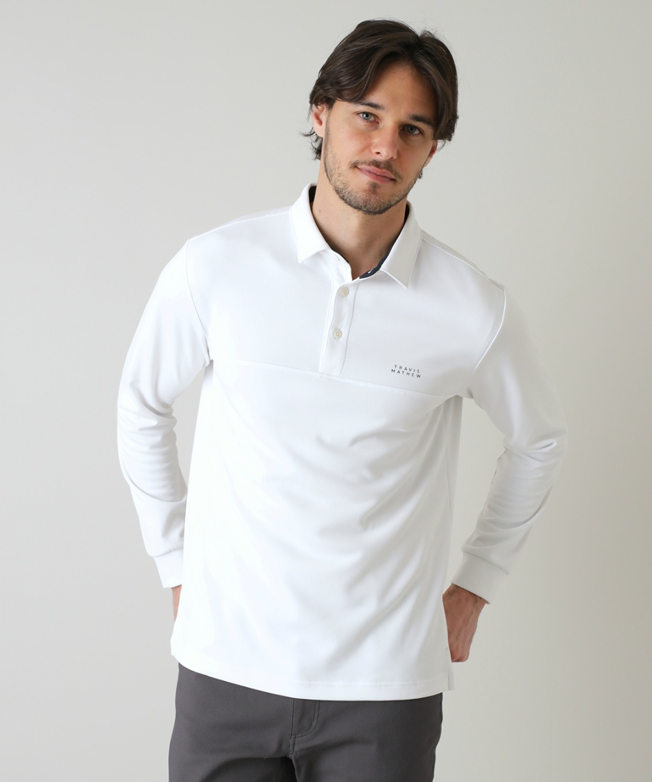 【TravisMathew】新品　プリント長袖ポロ　ゴルフ　メンズＸＬ　ホワイト トラヴィスマシュー(TravisMathew) ゴルフウェア ポロシャツ 長袖
