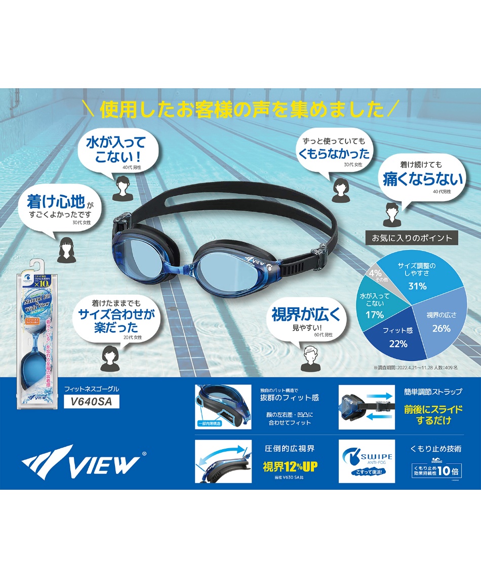 クッション付き スイミングゴーグル フィットネスゴーグル V640SA