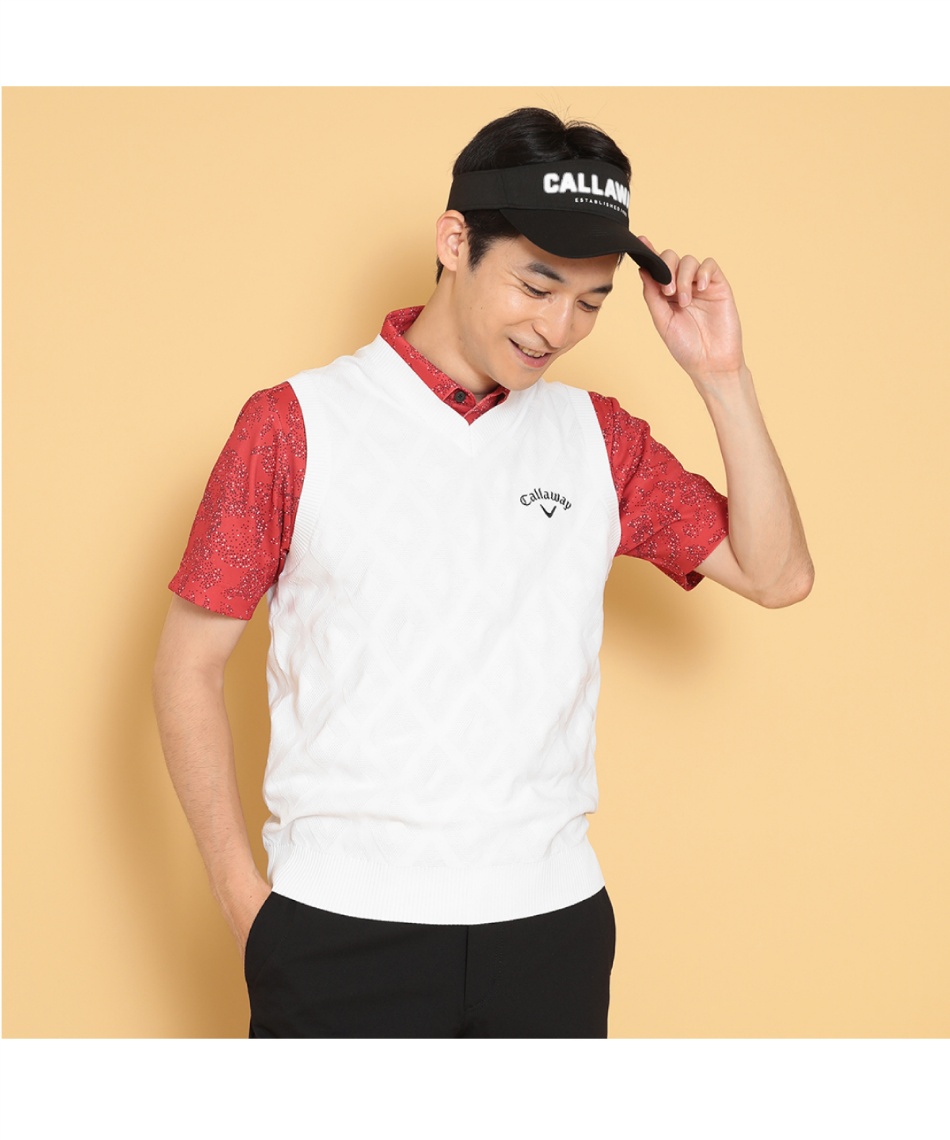 ゴルフウェア ニットベスト ダイヤジャカードソフトタッチポリエステル