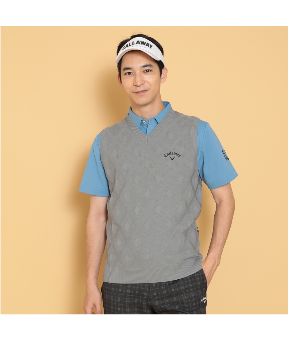 ゴルフウェア ニットベスト ダイヤジャカードソフトタッチポリエステル