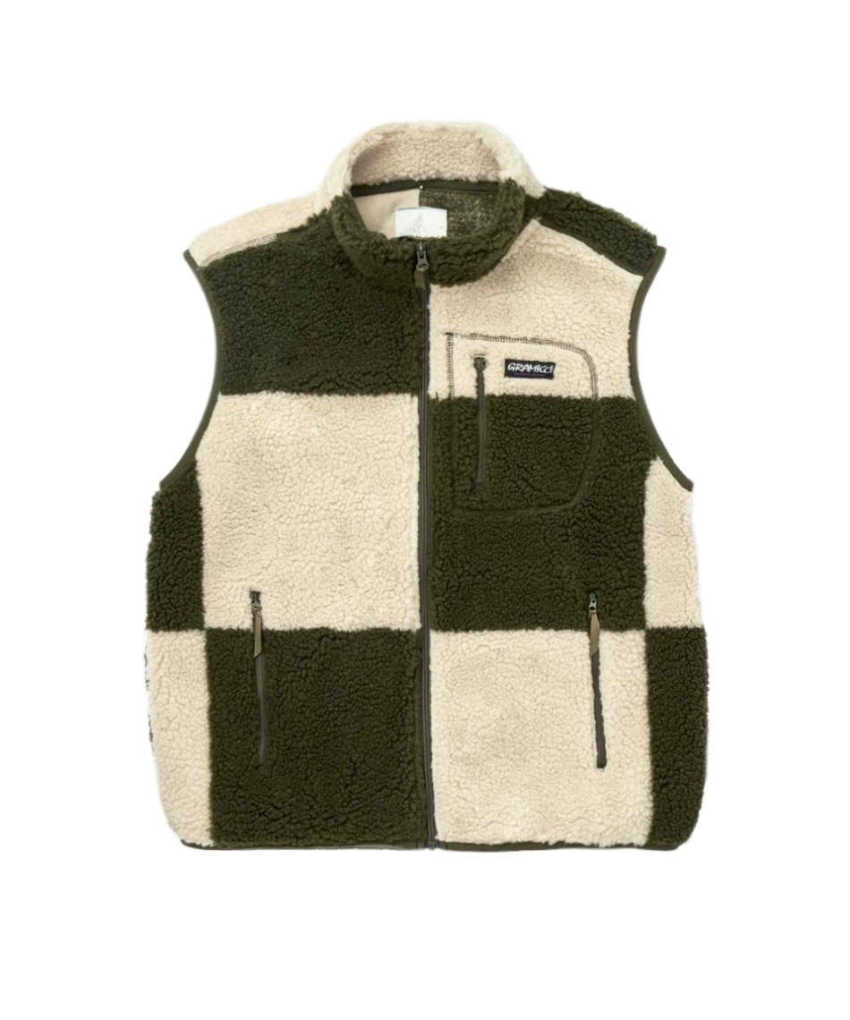 グラミチ(Gramicci) フリース ベスト チェッカード シェルパベスト