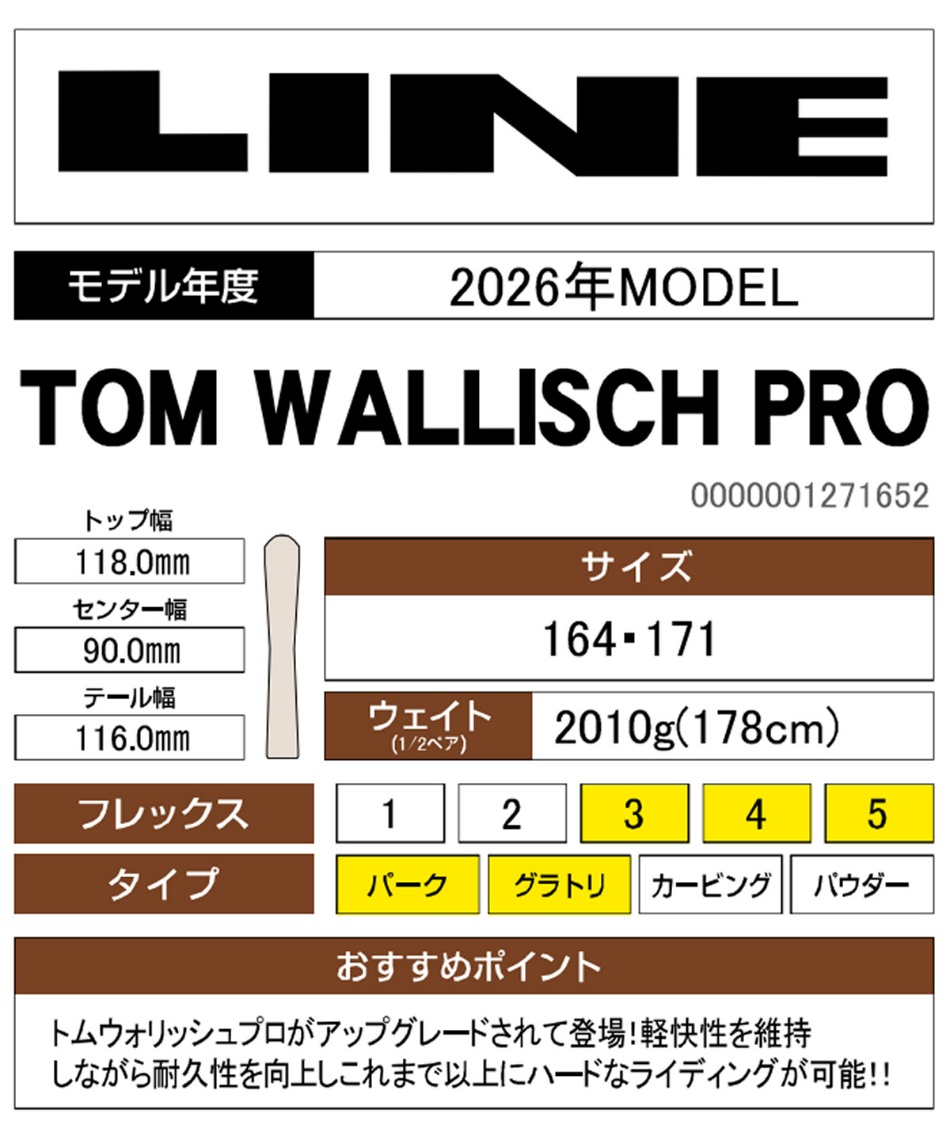 ライン(Line) フリースタイルスキー板 トム ウォリッシュプロ TOM