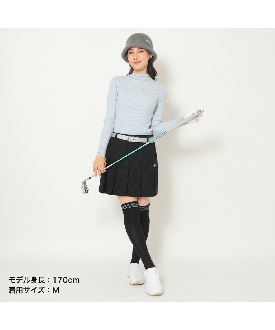 ３点セット【新品】キャロウェイ ホワイト フリース ニット スカート ハイネック キャロウェイ(Callaway) ゴルフウェア セーター ハイネック長袖