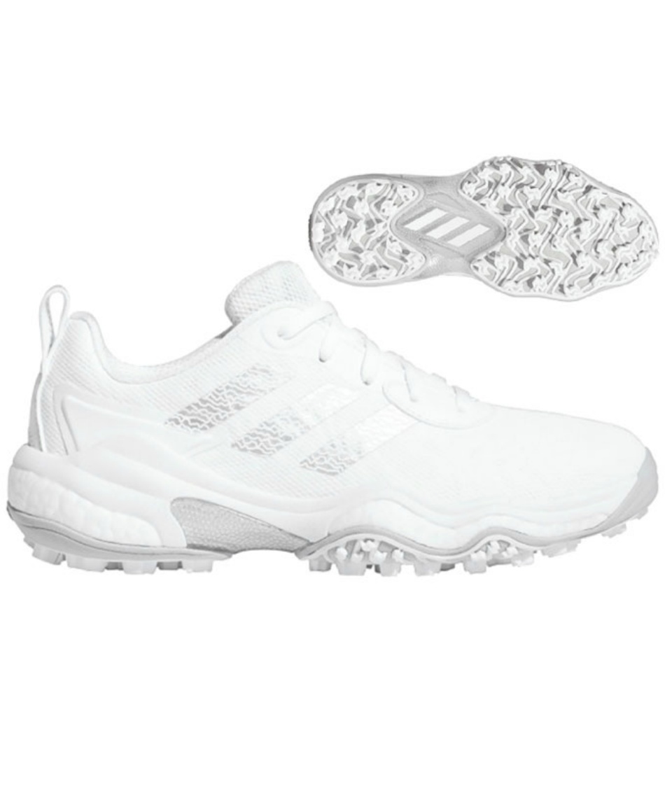 アディダス ゴルフシューズ スパイクレス レディース ウィメンズ コードカオス 25 ID8730 NKZ94 シューレースタイプ 紐 ひも フットウェアホワイト/シルバーメタリック/グレーツー adidas ゴルフシューズ スパイクレス ウィメンズ コードカオス 25 ID8730