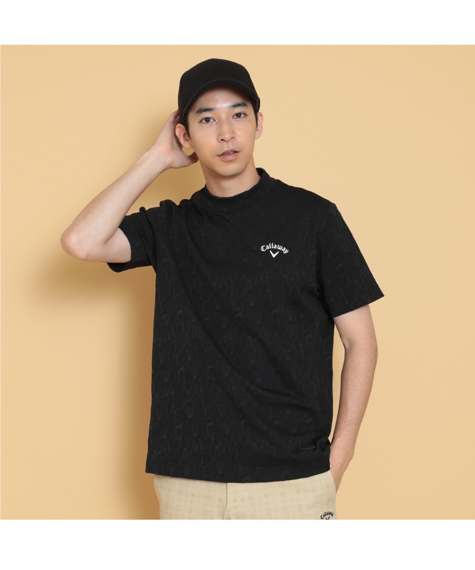 newera モックネック シャツ　ゴルフウェア　半袖　ジャカードロゴ newera モックネック シャツ ゴルフウェア 半袖 ジャカードロゴ