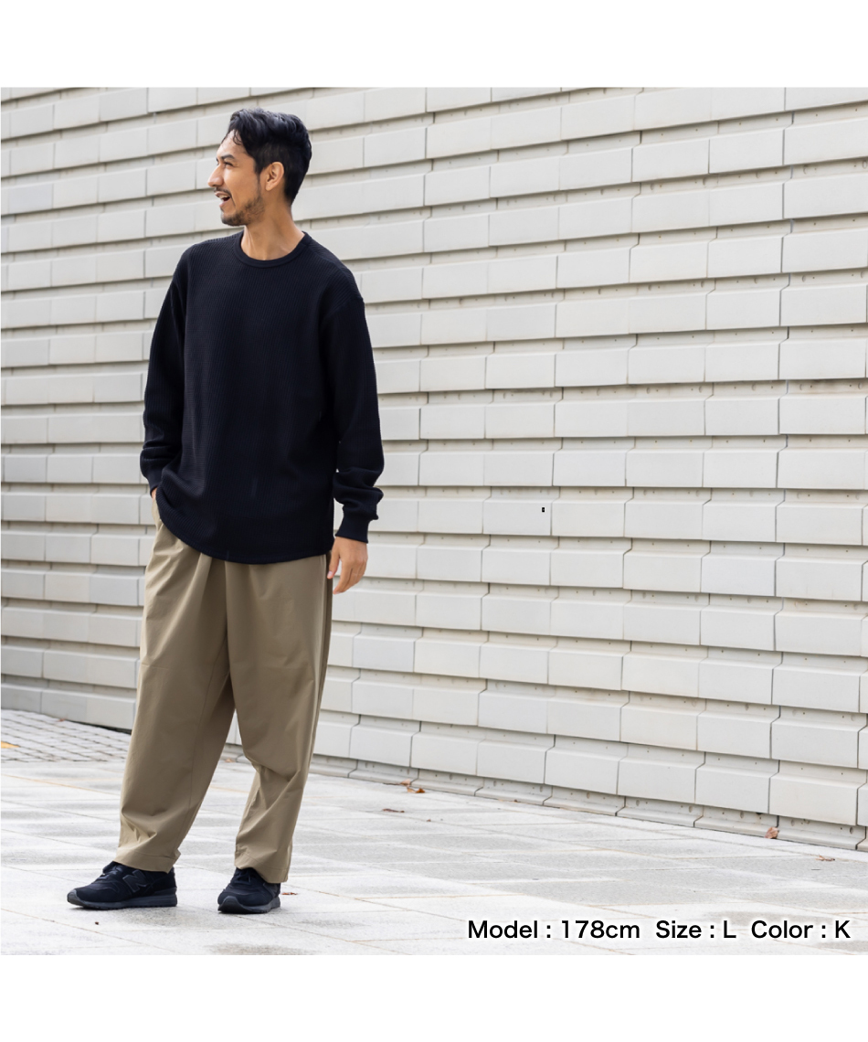 Tシャツ 長袖 ロングスリーブウォームワッフルクルー NT62436 K 【国内