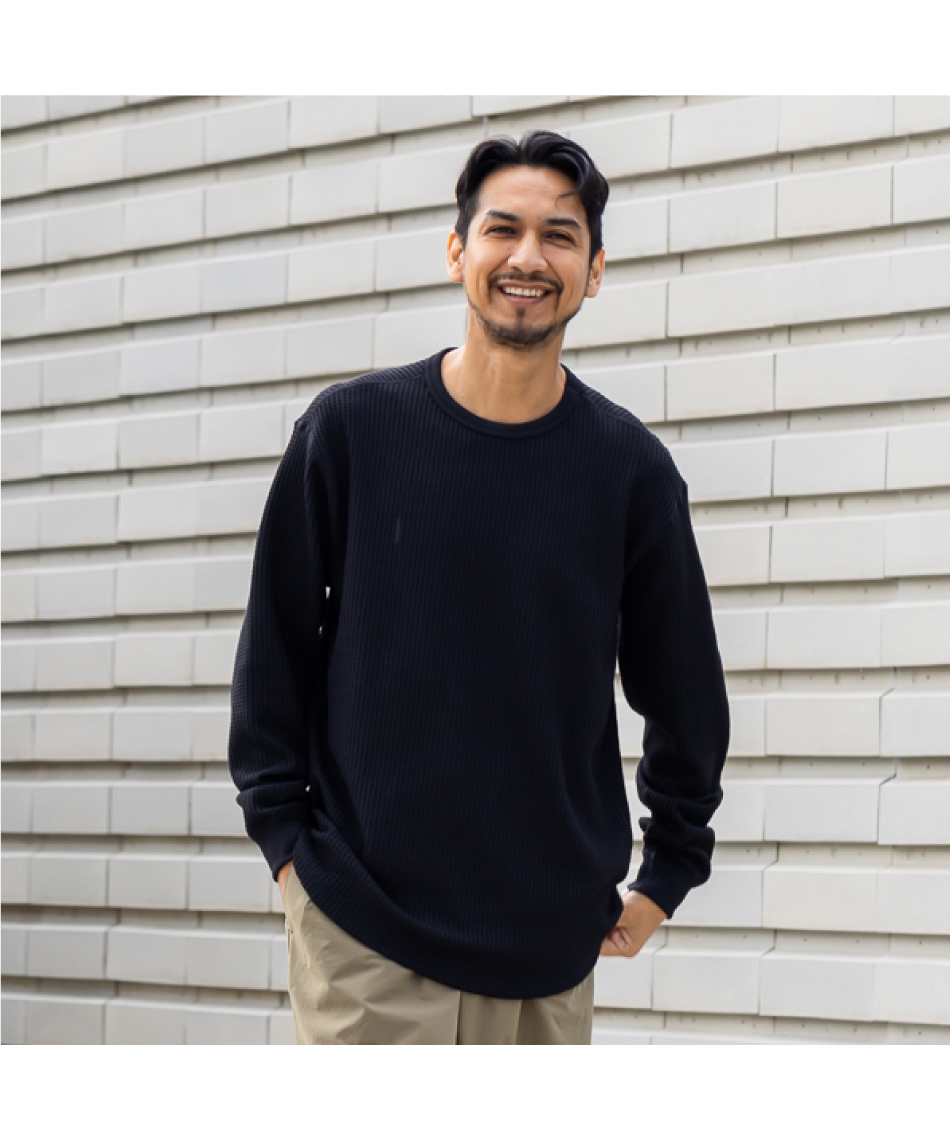 Tシャツ 長袖 ロングスリーブウォームワッフルクルー NT62436 K 【国内