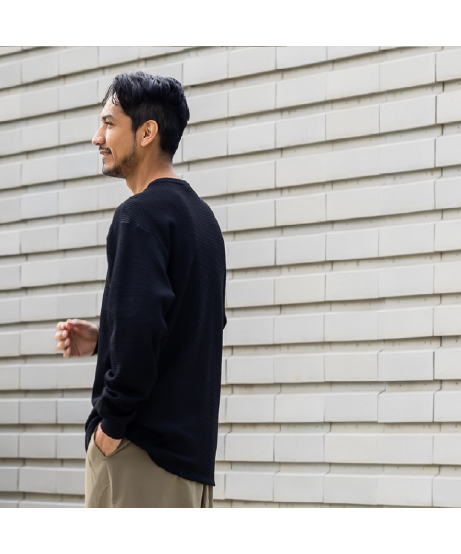 Tシャツ 長袖 ロングスリーブウォームワッフルクルー NT62436 K 【国内
