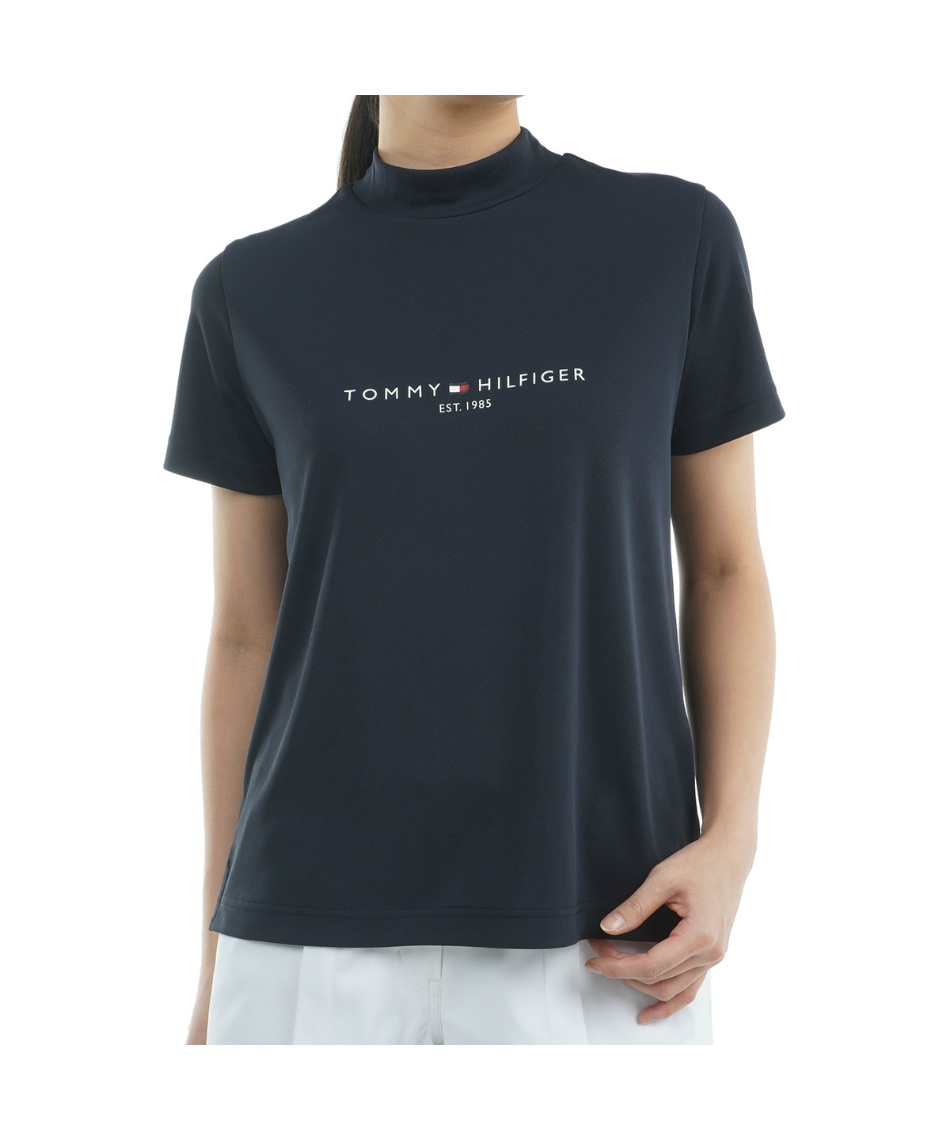 トミーヒルフィガーゴルフ モックネック ブラック ハイネック ビックロゴ TOMMY HILFIGER GOLF［トミー ヒルフィガーゴルフ］スリーブロゴ