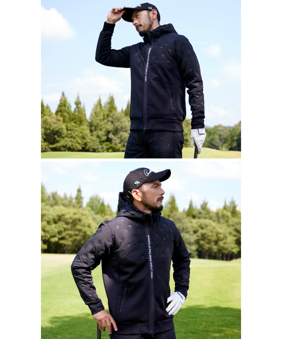 美品！Arnold Palmer Golf ブラックジャケット フード付き アーノルドパーマー(arnold palmer) ゴルフウェア ブルゾン BK中綿