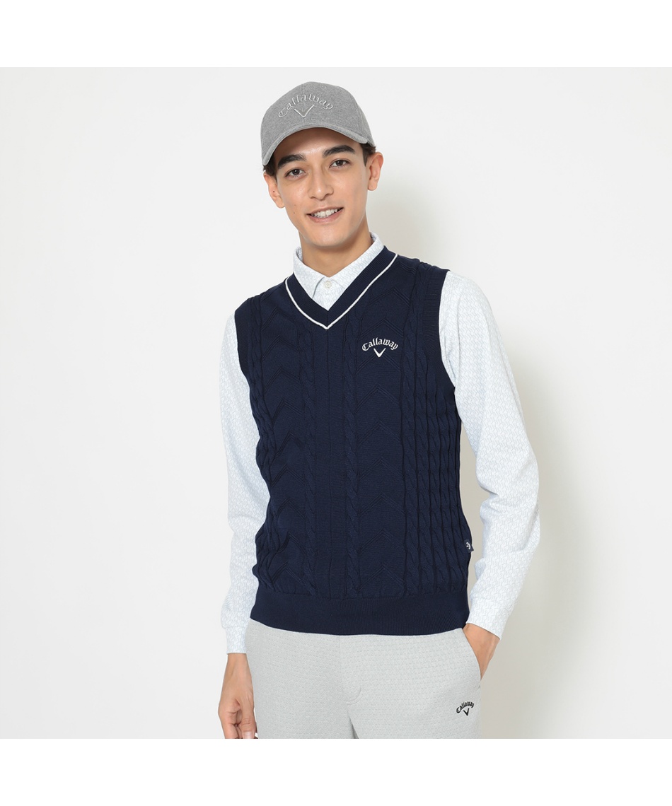 獲得ポイント98pt 10% OFF/SALE 【送料無料】キャロウェイ(Callaway) ゴルフウェア ニットベスト Vネックケーブルニットベスト C25219100 【国内正規品】【2025年秋冬モデル】 メンズ 1120 3L