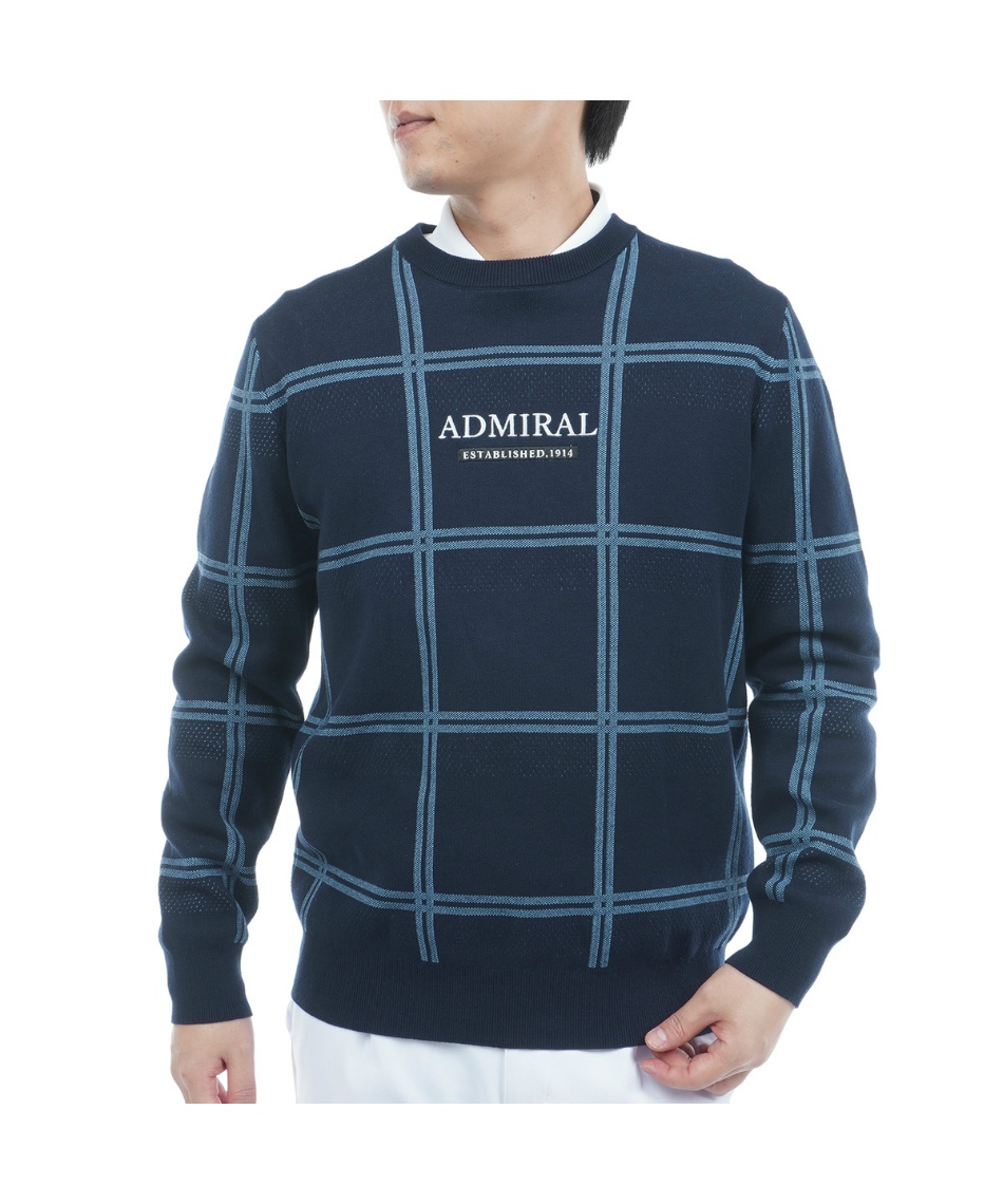 獲得ポイント155pt 【送料無料】アドミラル(Admiral) ゴルフウェア セーター ウィンドウペンクルーネックセーター ADMA558 【2025年秋冬モデル】 メンズ 30NVY LL