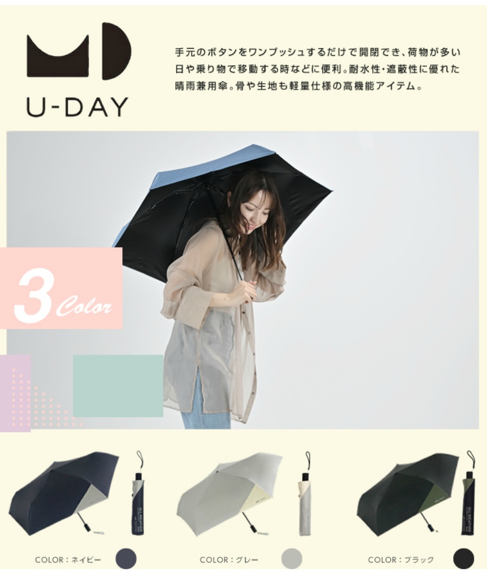 晴雨兼用 折りたたみ傘 オールウェザーオート バイカラー ミニ D