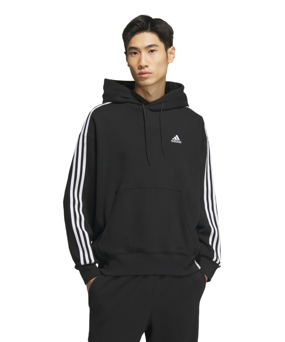 【ADIDAS】Essential LooseFit 3Bar Logoフレンチテリーパーカー スウェットパーカー エッセンシャルズプラス ルーズフィット