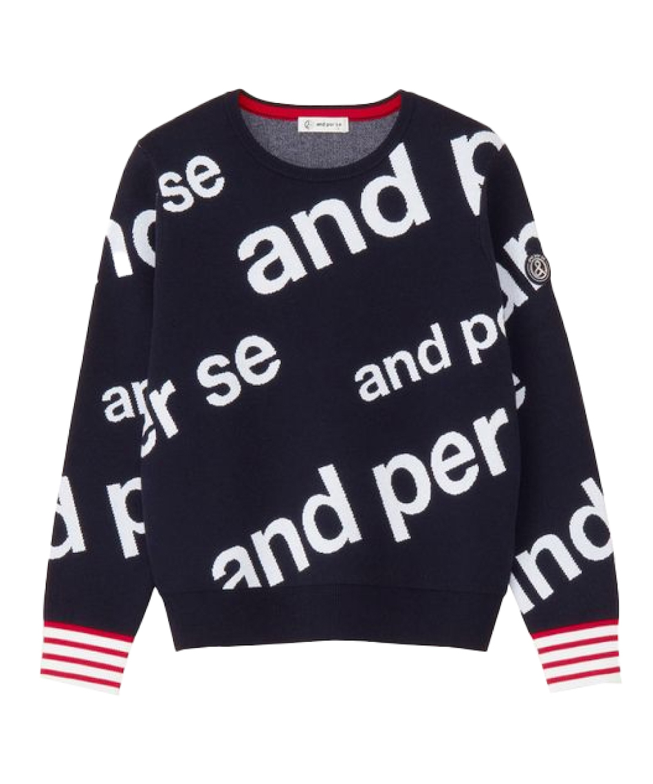 新品】and per se アンパスィ ニットクルーネックセーター ネイビー