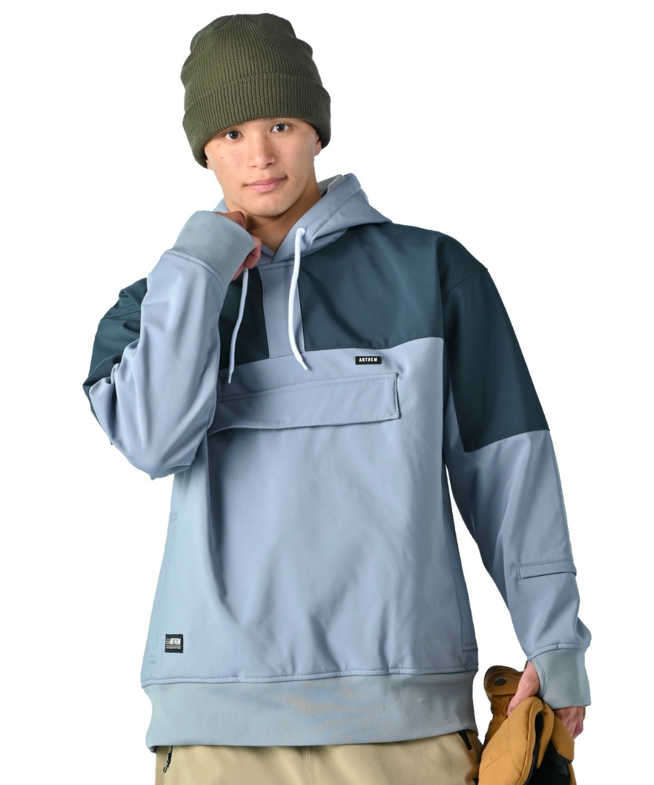 l|Cg113pt yzAZ(ANTHEM) Xm[{[hEFA WPbg SHOULDERPATCH HOODIE AN2405 y24-25 2025fz Y BLUE GRAY L