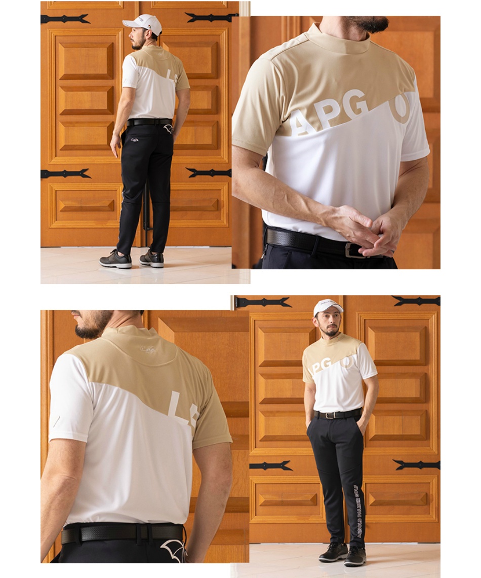 ゴルフウェア 半袖シャツ チェスト切替モックネック半袖シャツ