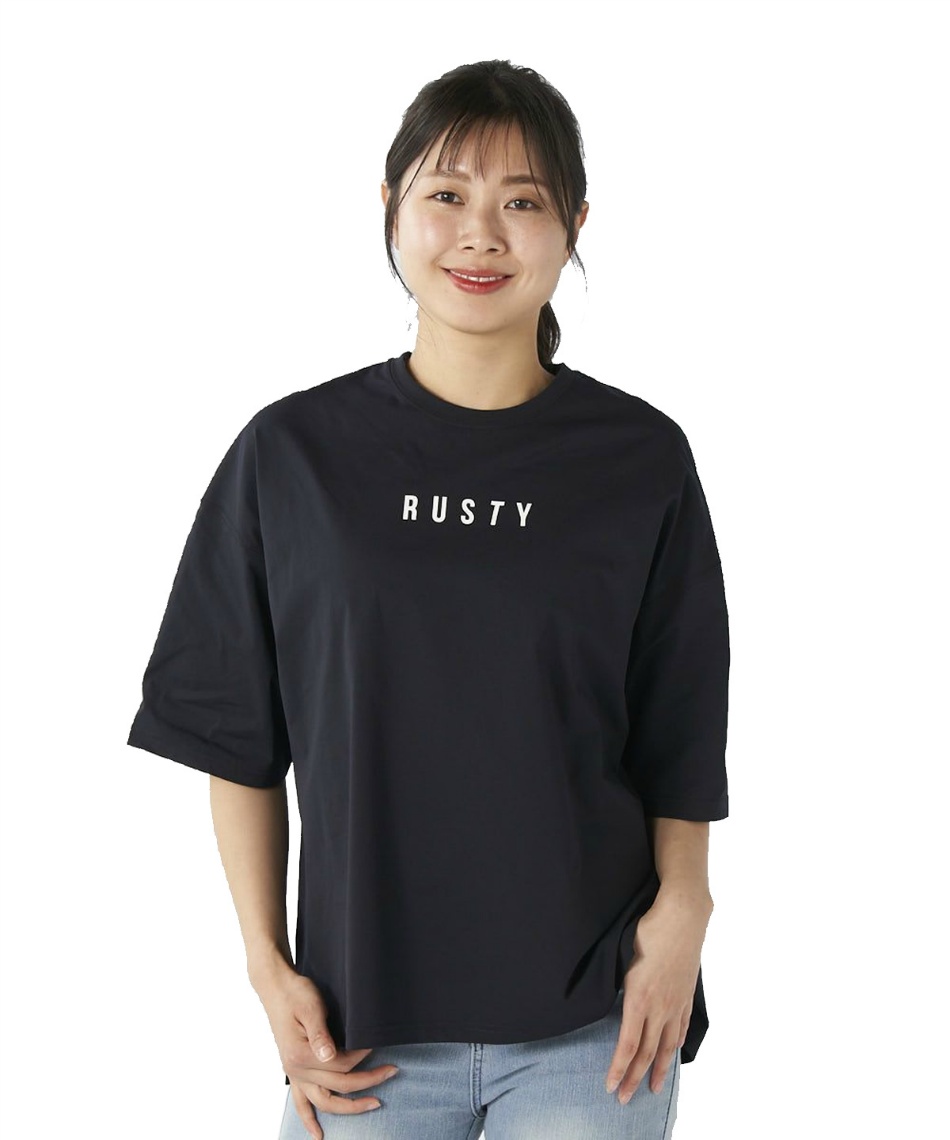 BTP シャツ　ブラック　The9shop ラッシュガード　鈴木六夏さん ラスティ(RUSTY) ラッシュガード 半袖 ペアテックス 水陸両用