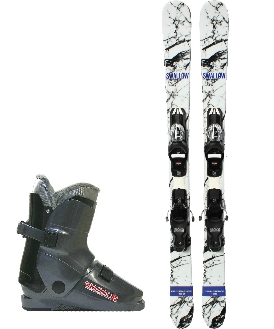 （swallow）スキー板、ビンディング、ストックset スワロー(Swallow) スキー板 ショートスキー 3点セット