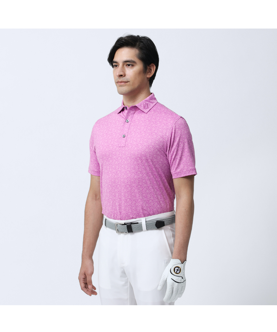 新品　FootJoy ゴルフウェア ポロシャツ ピンク 総柄 L ¥25300 フットジョイ(FootJoy) ゴルフウェア ポロシャツ 半袖 フラワー