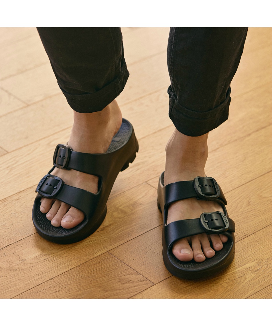 リカバリーサンダル 厚底 シャワーサンダル W-BUCKLE2 BK | スポーツ