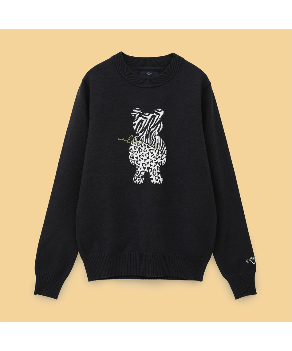 新品 ラッセルノ ゴルフ グラフィック ニット セーター ブラック M 4 ゴルフウェア セーター ベアジャカードクルーネックニット C24218205