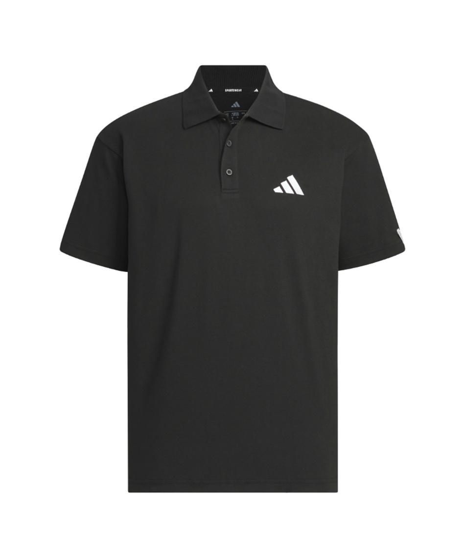 黒のポロシャツ 肩ロゴ入り ポロシャツ 半袖 エッセンシャルズ プラス ルーズフィット スモール