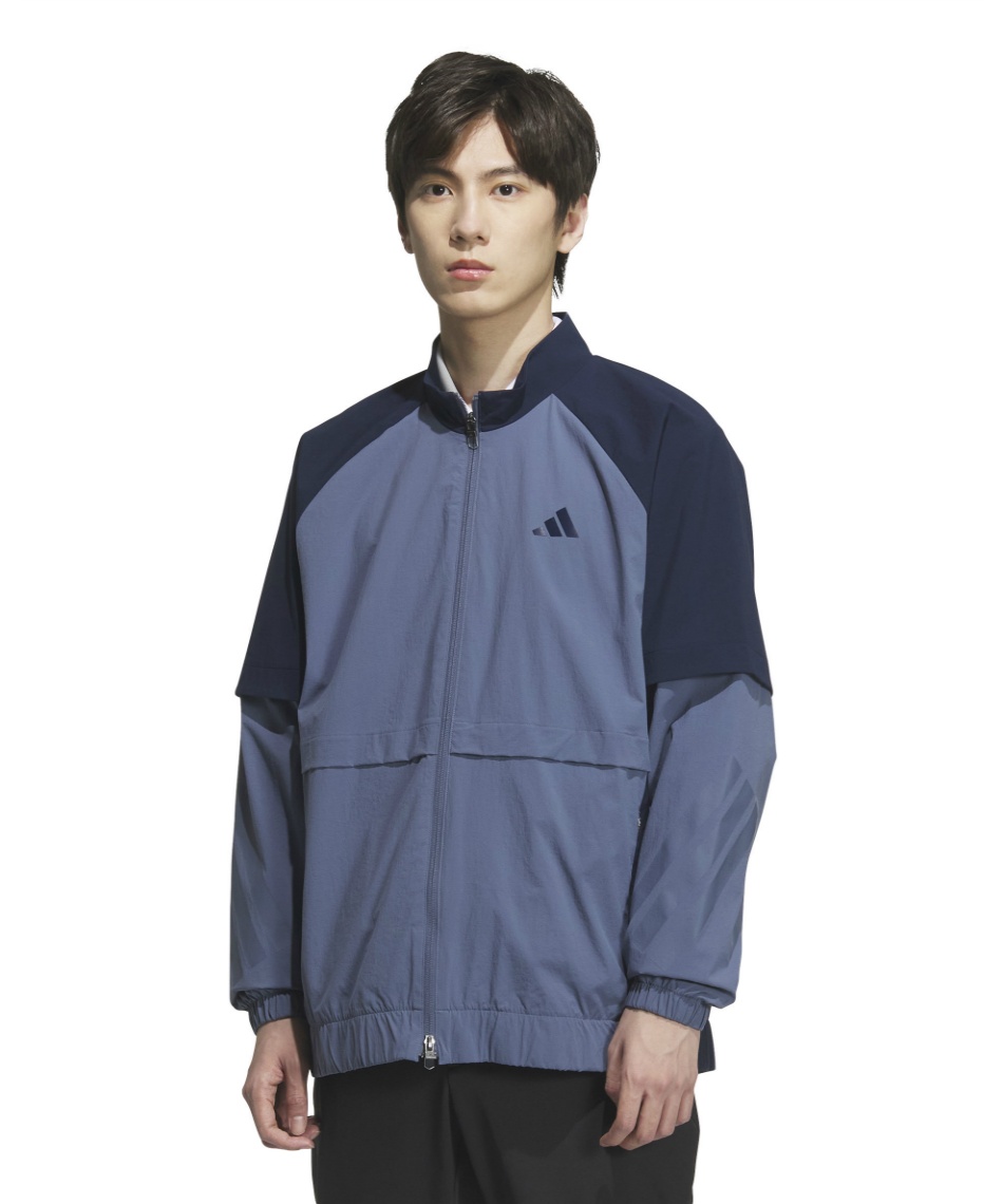 獲得ポイント180pt 【送料無料】アディダス(adidas) ゴルフウェア ブルゾン ビヨンド ザ コース 撥水 カラーブロック フルジップ トラックジャケット JUW92 メンズ カレッジネイビー J/M