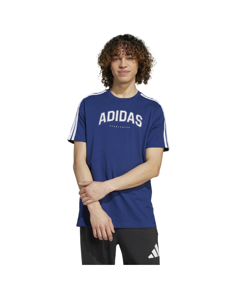 adidas リニア グラフィック Tシャツ　ブルー 希少XL⭐️adidas リニアグラフィック カリTシャツ ブルー